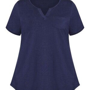 Women's Plus Size Split Neck Top-Short Sleeve The Avenue Steel  Size 26/28 NWT